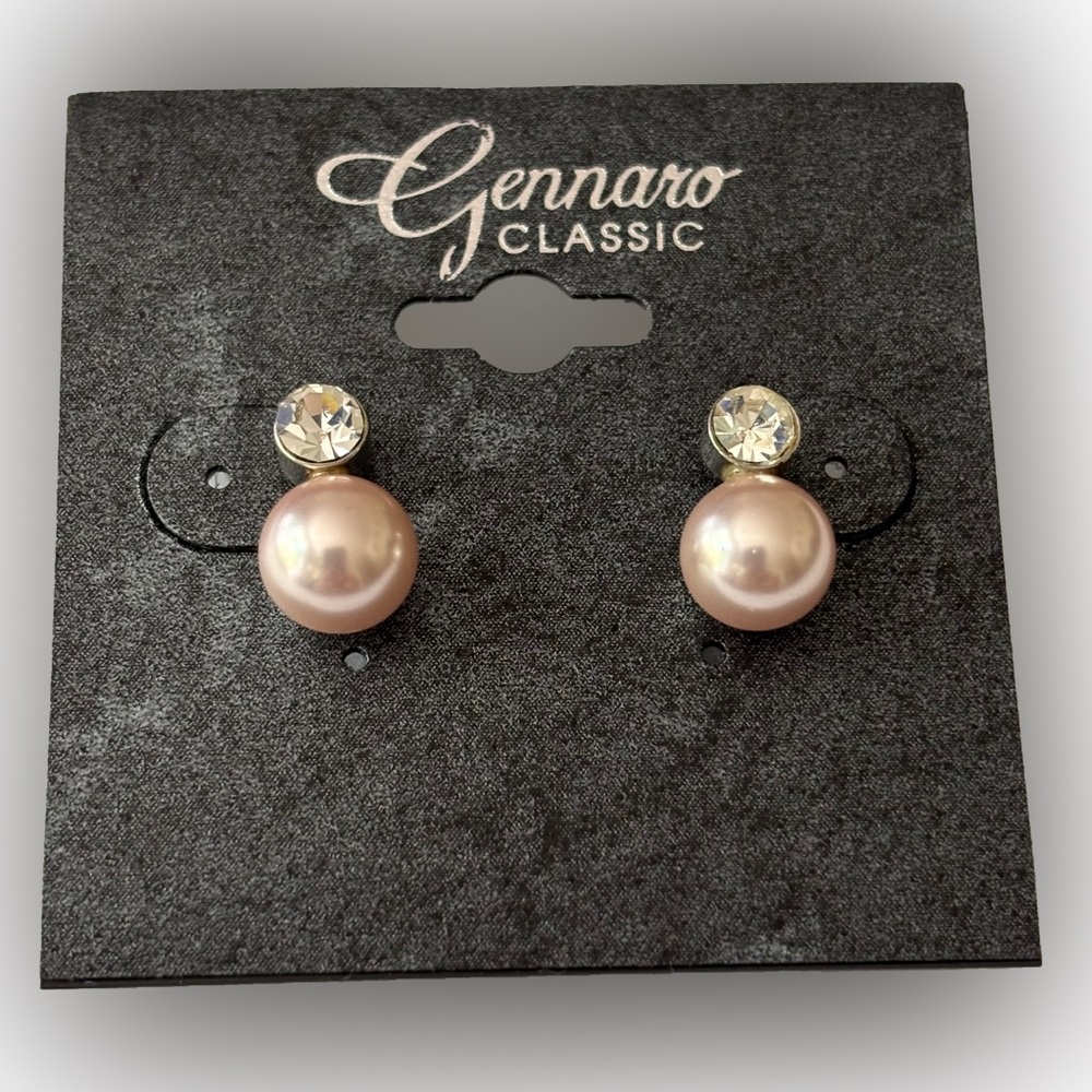 Gennaro Classic Pink Pearl and Crystal Stud Earrings